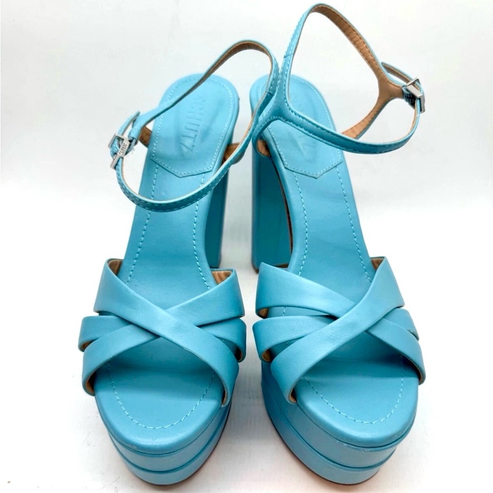 SCHUTZ Keefa Sky Blue Platform Sandals size 8.5 Ret$218 Visible Damage